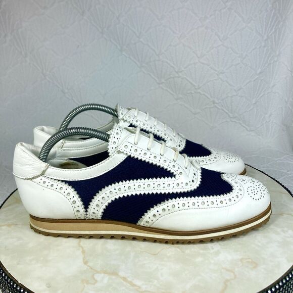 Walter Genuin Golf Shoes Women 10.5 White Black Leather Brogue Net Sporty Oxford - Picture 2 of 14